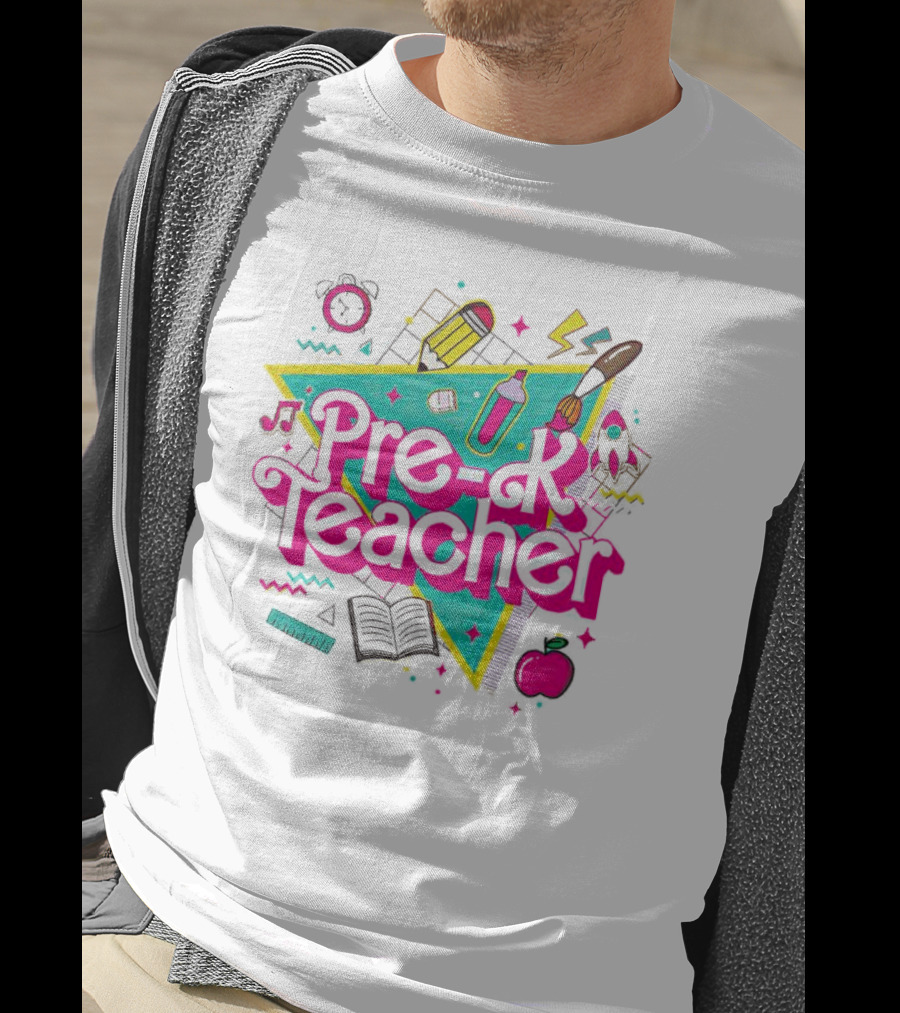 Pre-K Teacher Neon Art Supplies And Icons T-Shirt