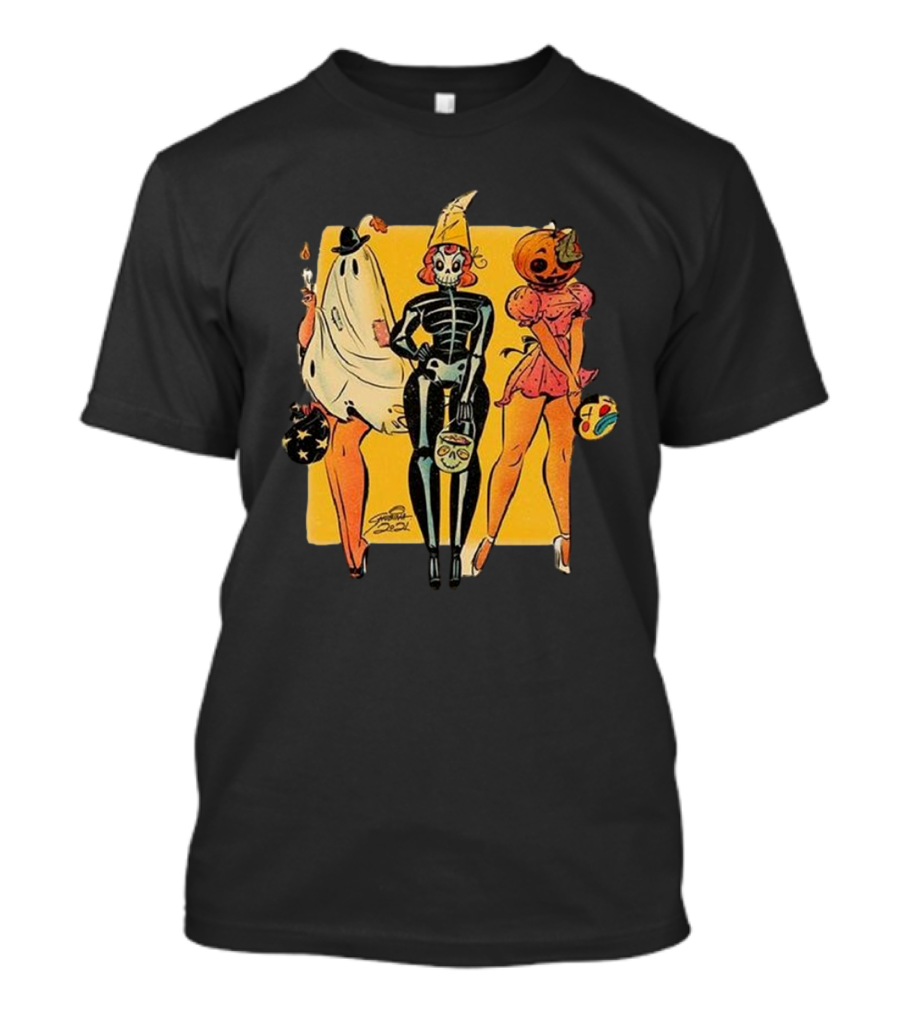 Halloween Scary Women Ghost Skeleton Pumpkin Fashion T-Shirt