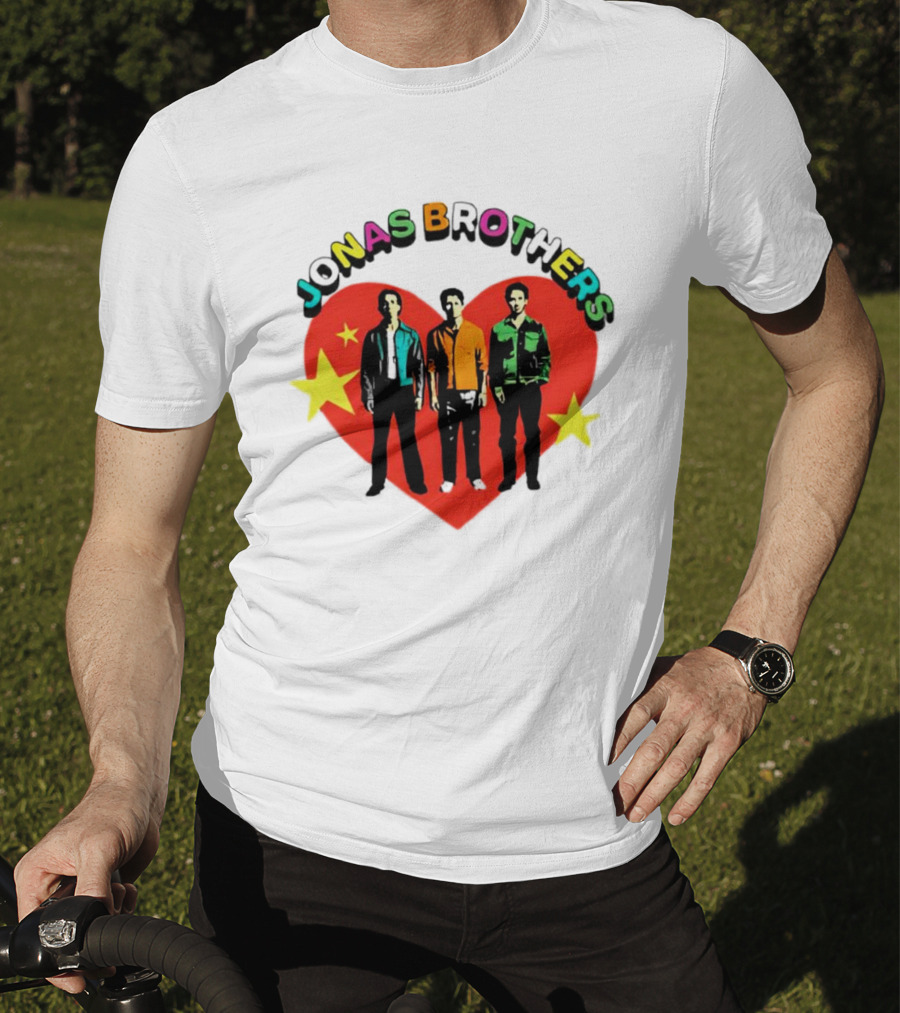Jonas Brothers Heart Colorful Text With Stars And Figures T-Shirt