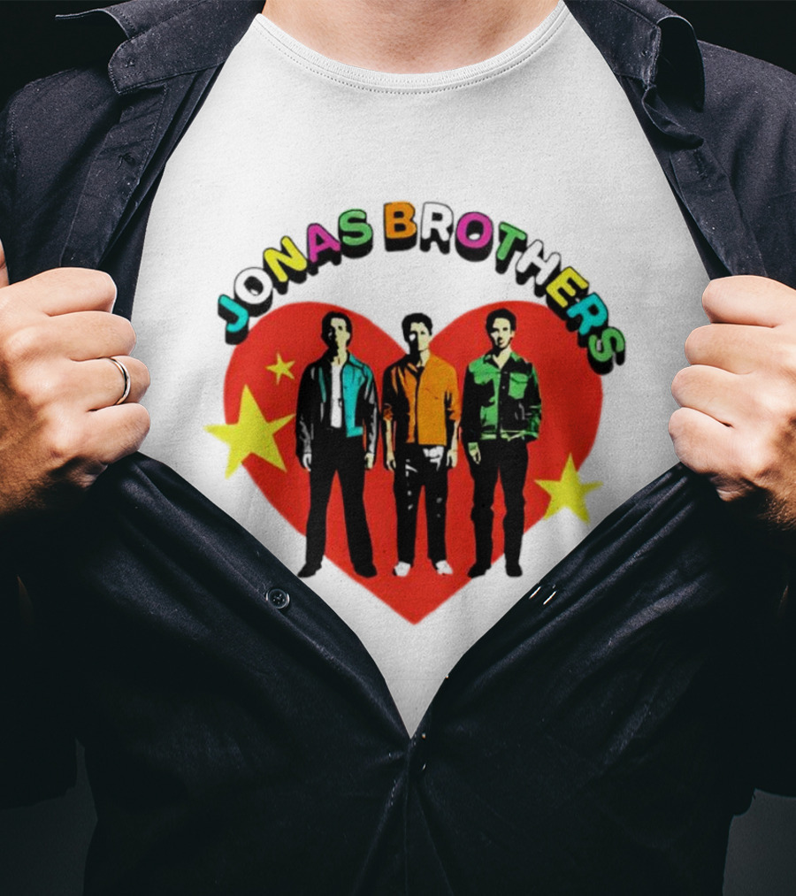 Jonas Brothers Heart Colorful Text With Stars And Figures T-Shirt