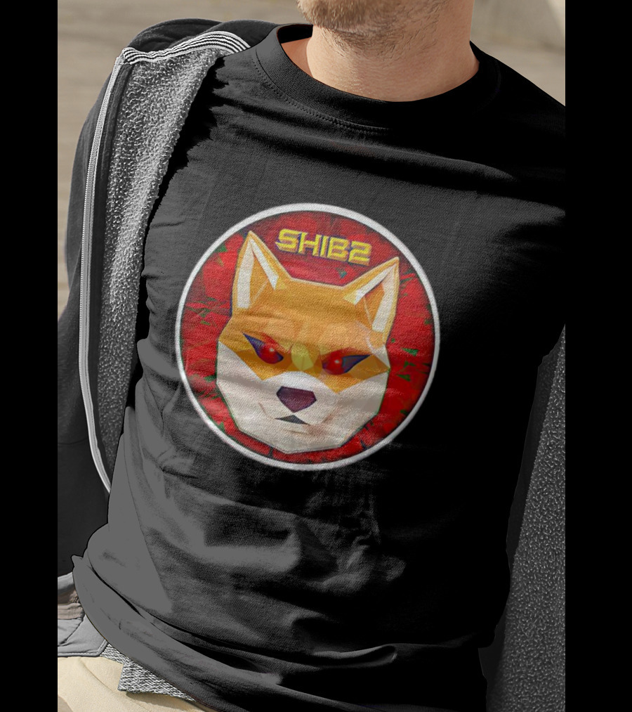 SHIB2 Polygonal Dog Face Red Circle T-Shirt