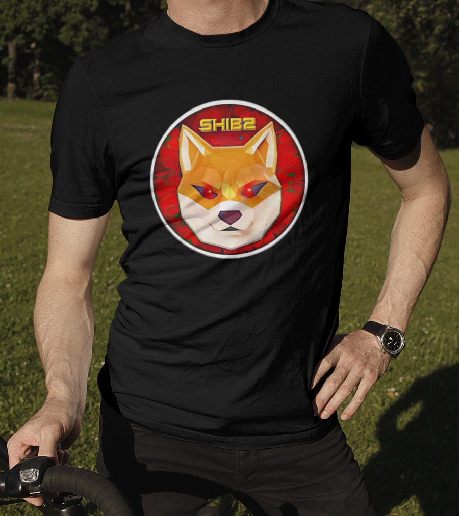 SHIB2 Polygonal Dog Face Red Circle T-Shirt