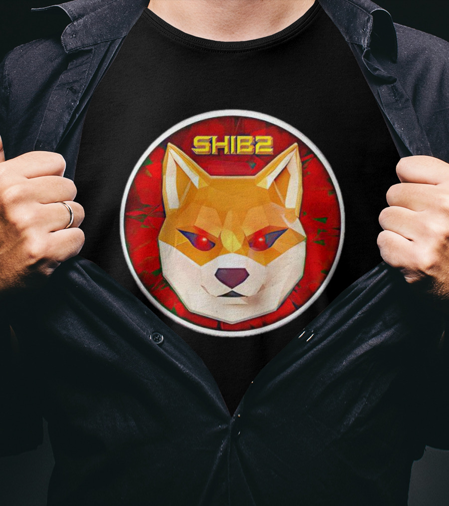 SHIB2 Polygonal Dog Face Red Circle T-Shirt