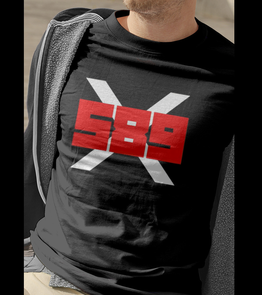 XRP 589 Bold Red On Black With White X T-Shirt