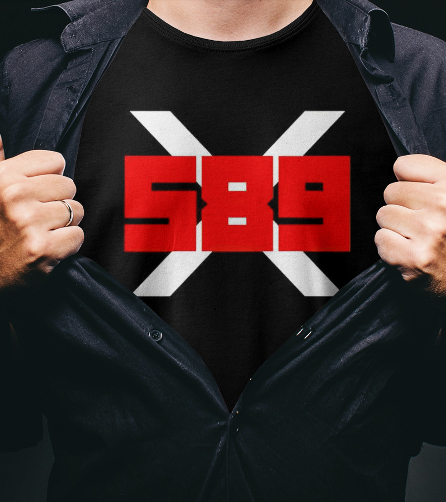 XRP 589 Bold Red On Black With White X T-Shirt