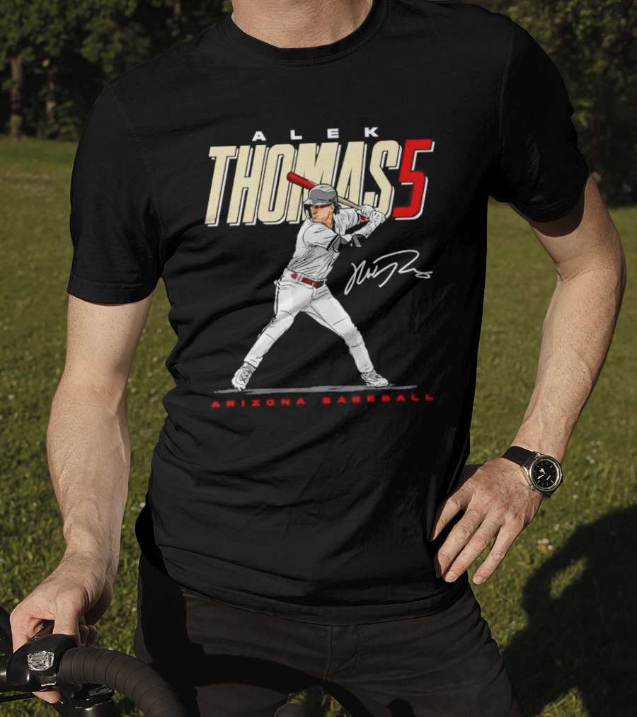 Alek Thomas Arizona Baseball 5 Hit The Ball Signature T-Shirt