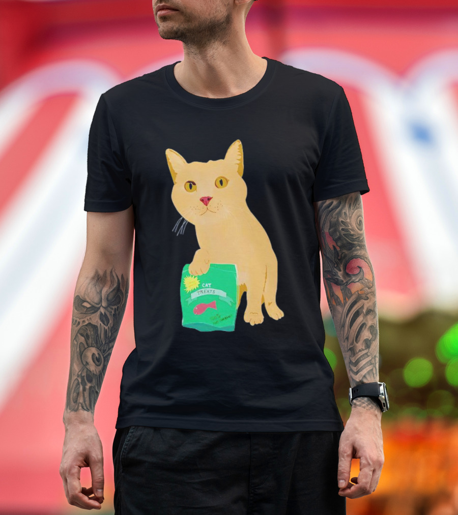 Cat Treats 100% Not Garbage Green Pack with Yellow Cat T-Shirt