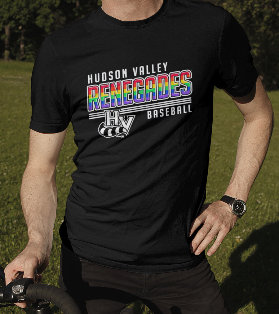 Hudson Valley Renegades Rainbow Pride Baseball HV T-Shirt