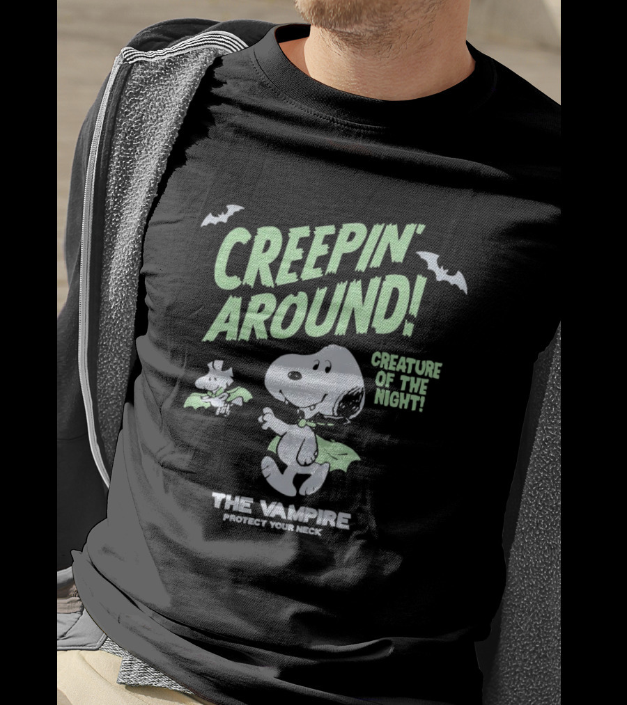 Creepin' Around Snoopy And Woodstock Creature Of The Night The Vampire Protect Your Neck T-Shirt