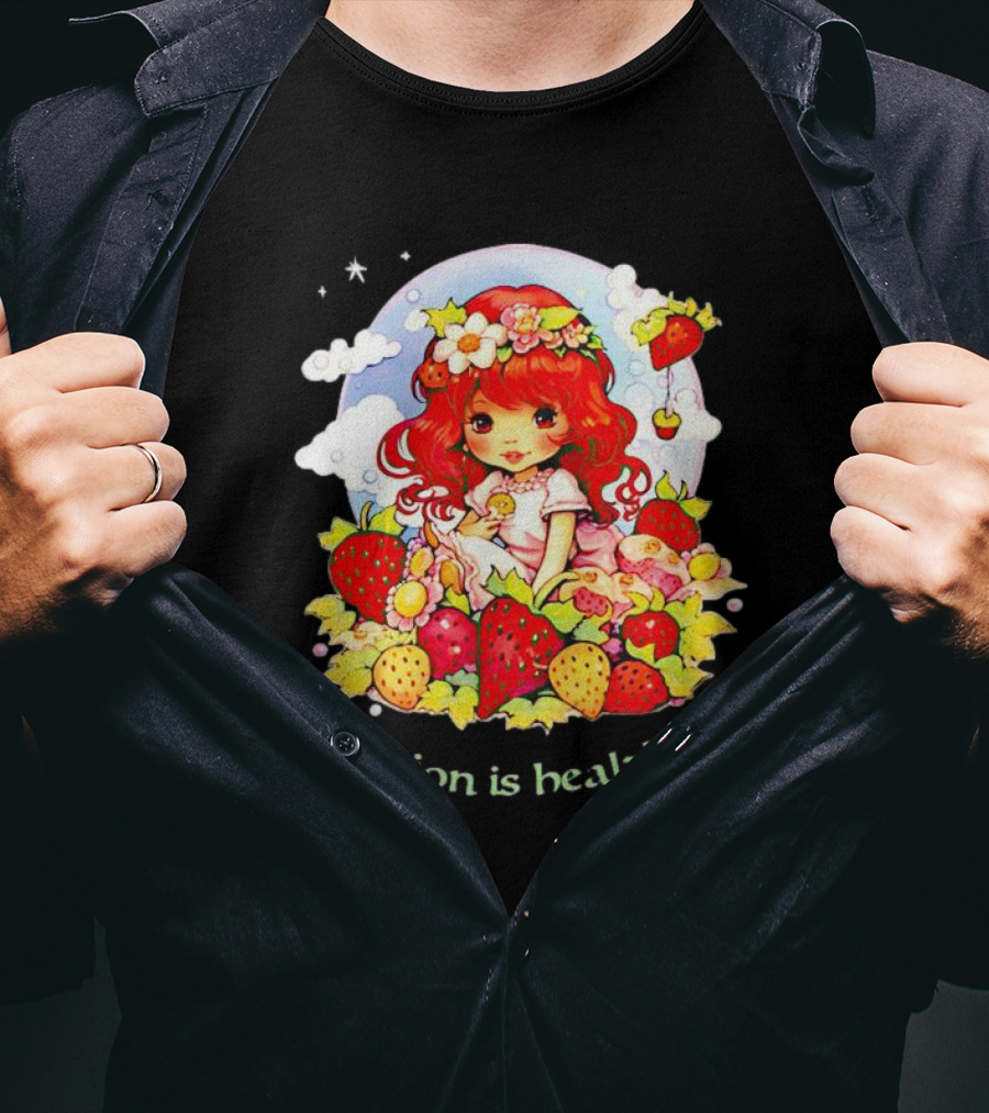 Abortion Is Healthcare Strawberry Girl With Flowers And Fruits T-Shirt