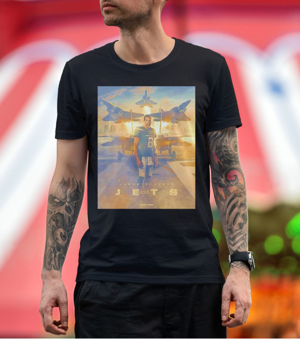 Premium T-Shirt: Aaron Rodgers Jets Era with Fighter Planes in New York Skyline T-Shirt Aaron Rodgers Jets Era with Fighter Planes in New York Skyline T-Shirt
