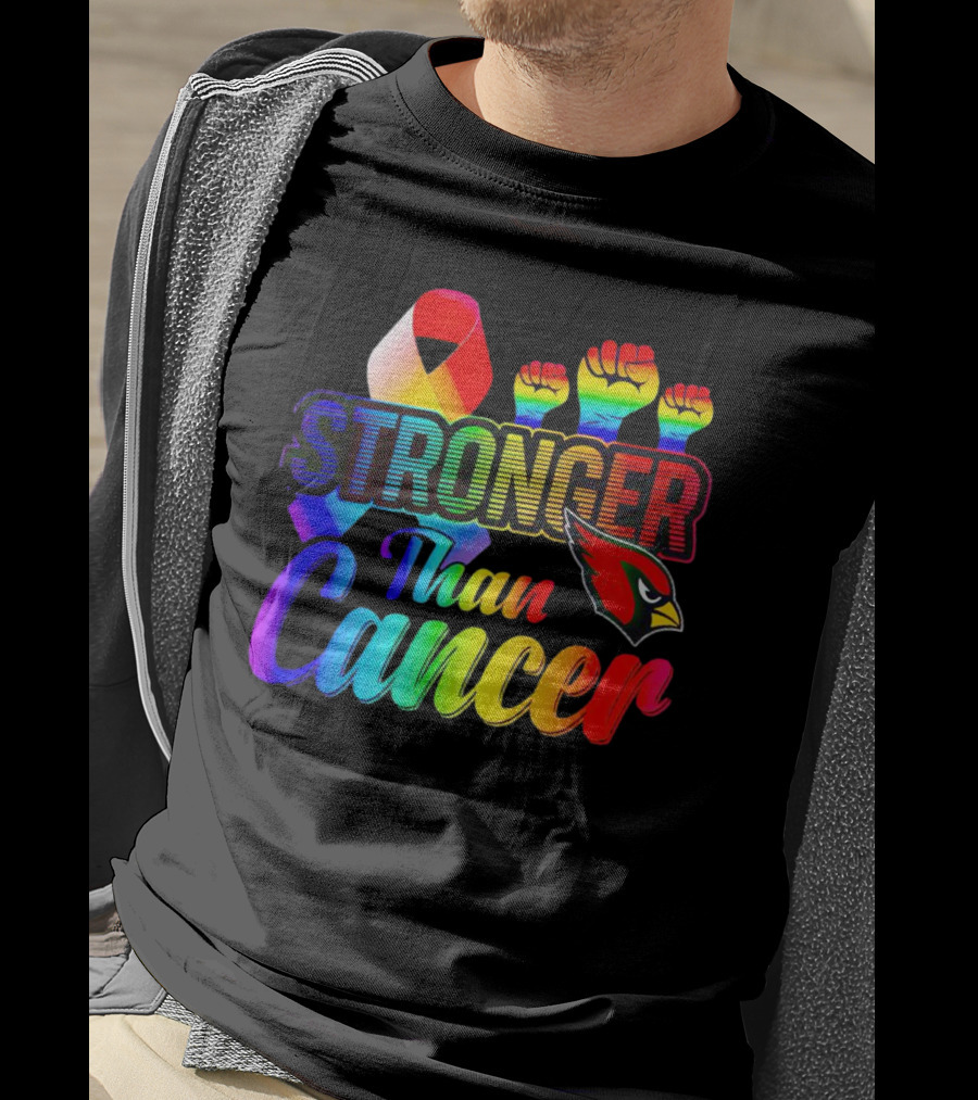 Arizona Cardinals Stronger Than Cancer Rainbow Ribbon Fists T-Shirt