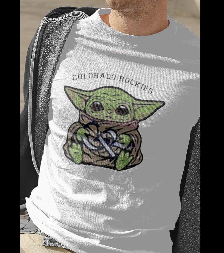 Baby Yoda Hugging Colorado Rockies T-Shirt