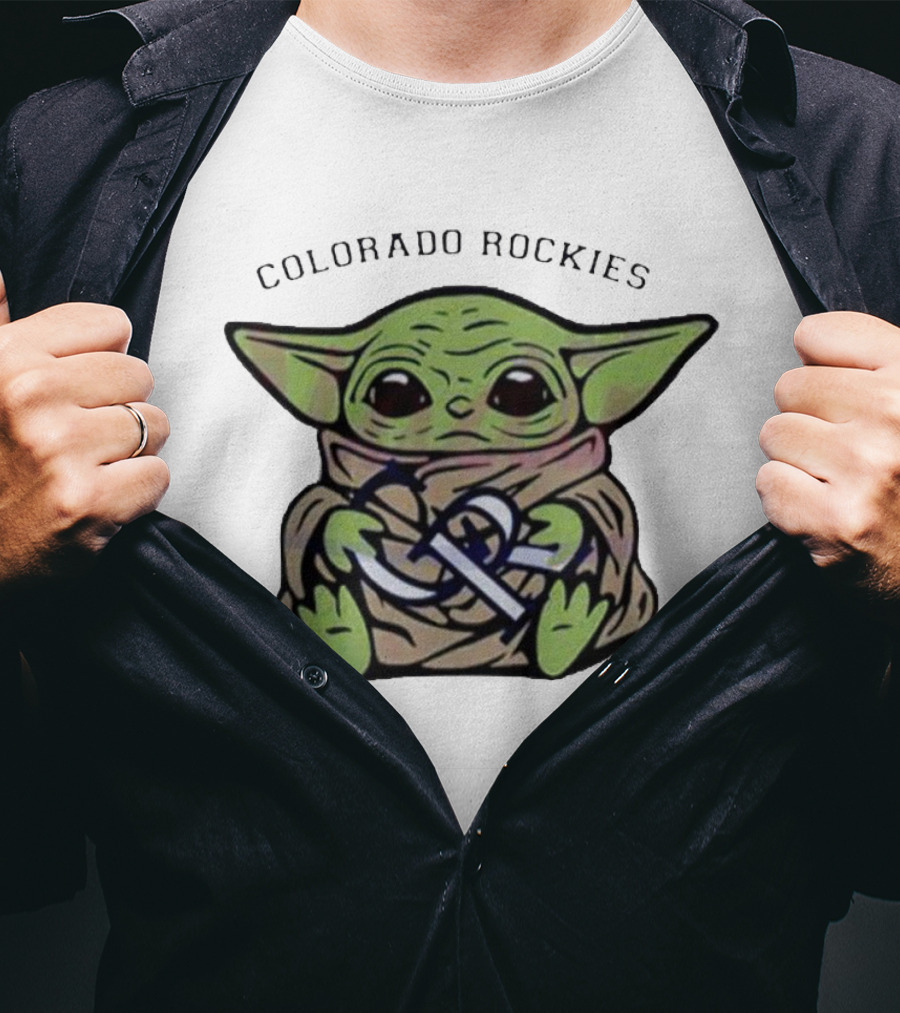 Baby Yoda Hugging Colorado Rockies T-Shirt