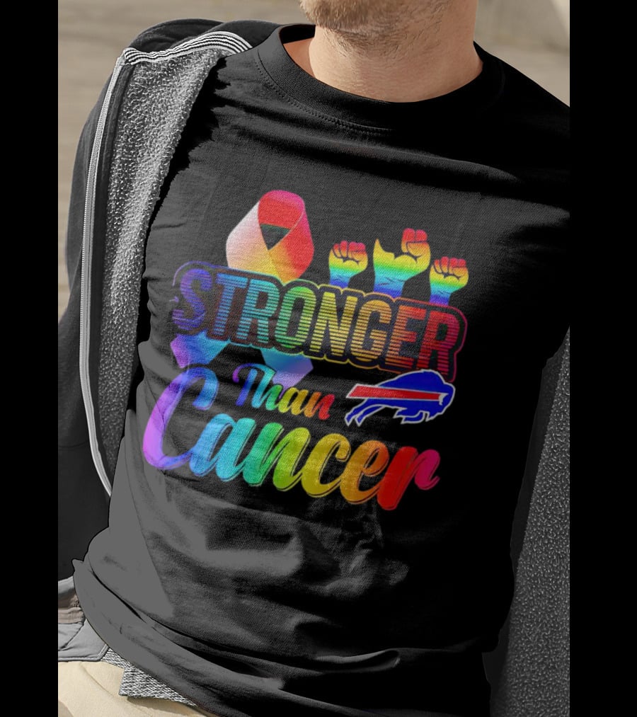 Stronger Than Cancer Buffalo Bills Rainbow Ribbon And Fists T-Shirt