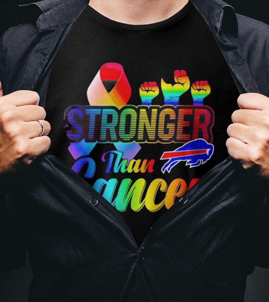 Stronger Than Cancer Buffalo Bills Rainbow Ribbon And Fists T-Shirt