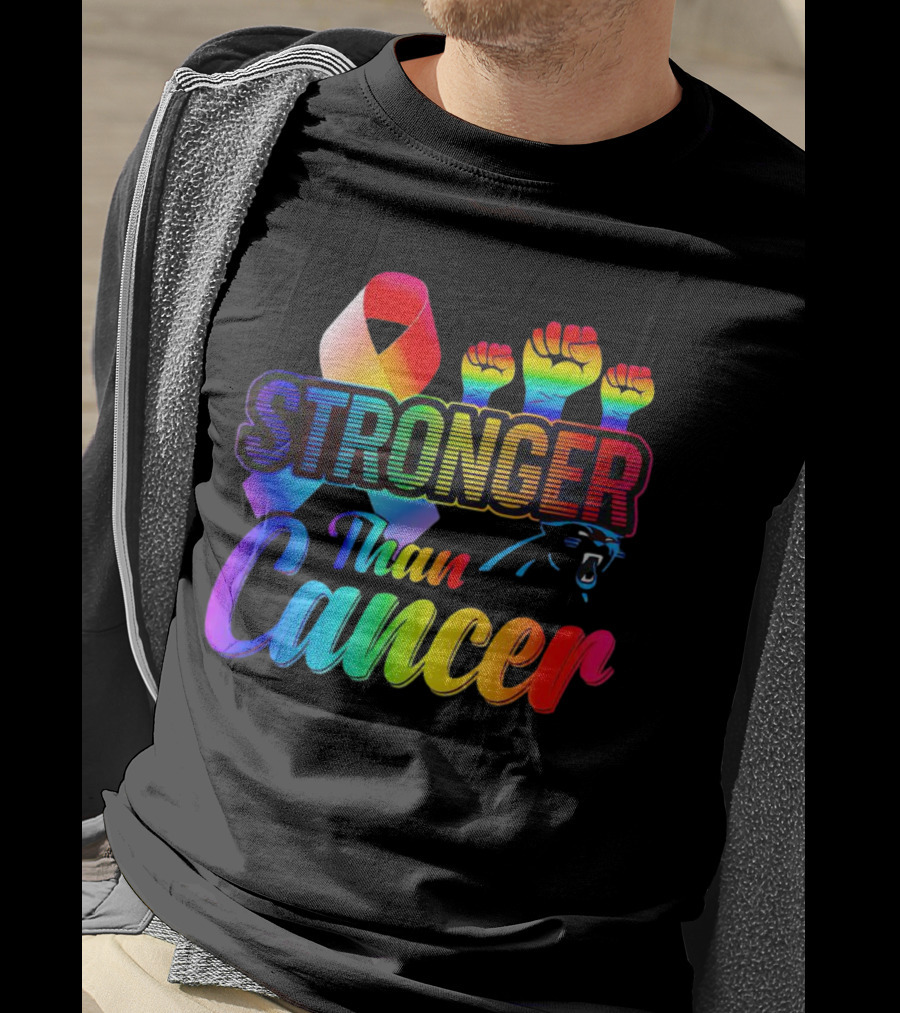 Carolina Panthers Stronger Than Cancer Rainbow Ribbon And Fists T-Shirt