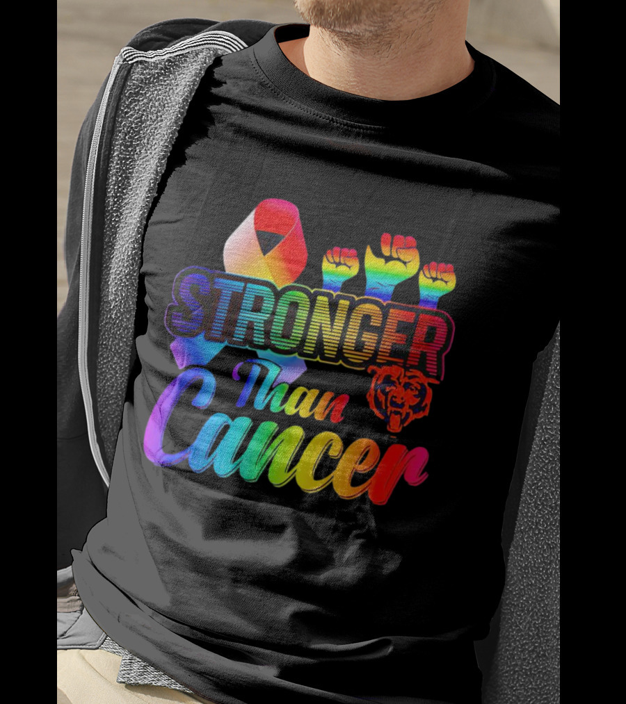 Stronger Than Cancer Chicago Bears Rainbow Ribbon Fists T-Shirt