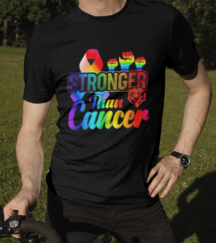 Stronger Than Cancer Chicago Bears Rainbow Ribbon Fists T-Shirt