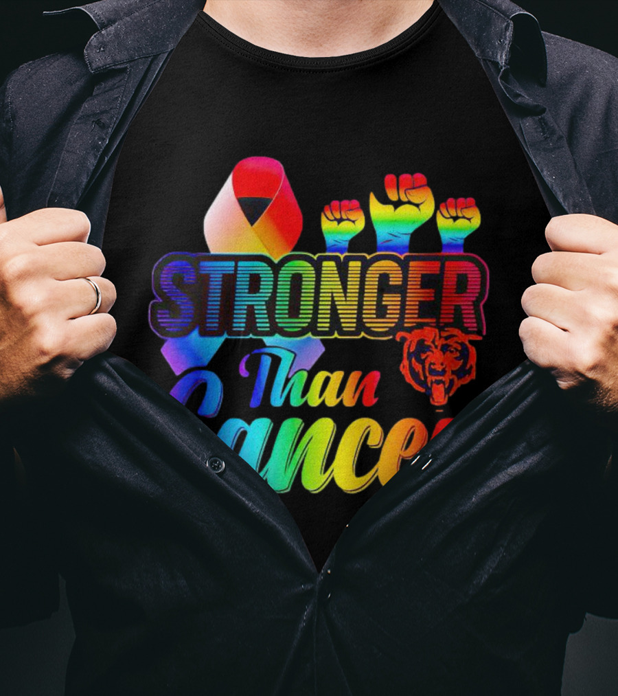 Stronger Than Cancer Chicago Bears Rainbow Ribbon Fists T-Shirt