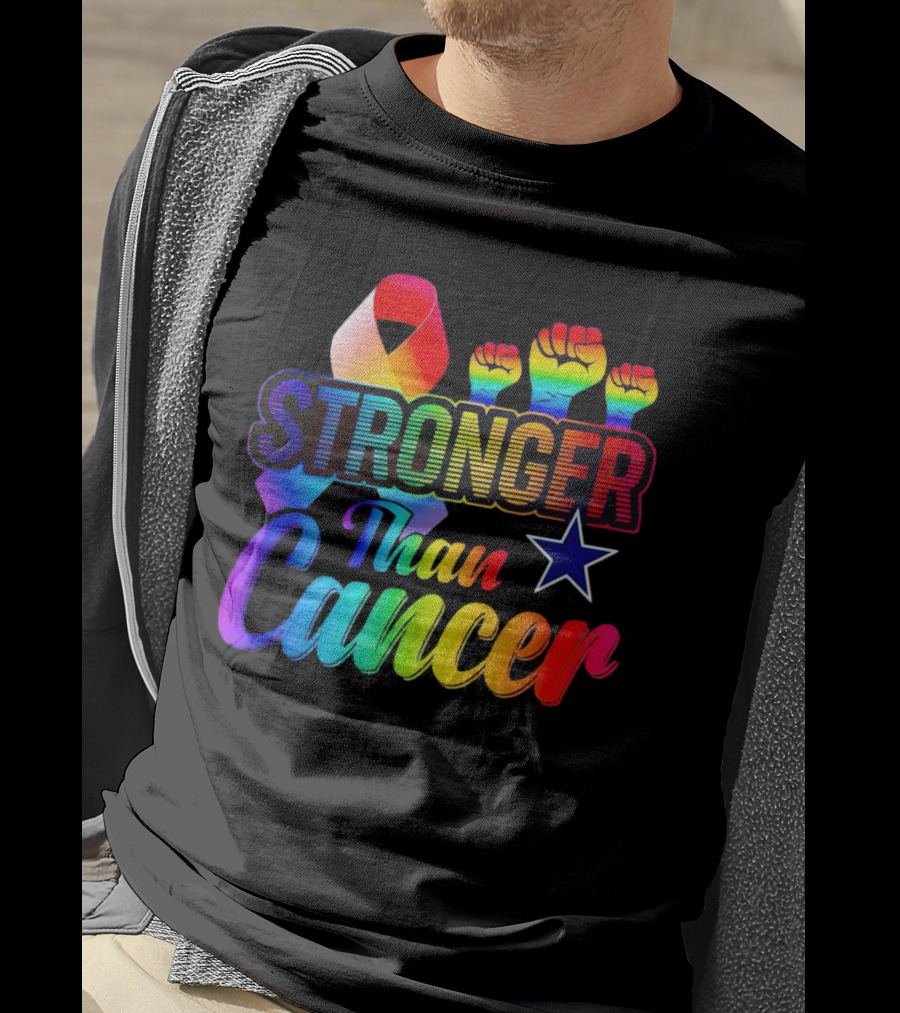 Dallas Cowboys Stronger Than Cancer Rainbow Fists Ribbon Star T-Shirt