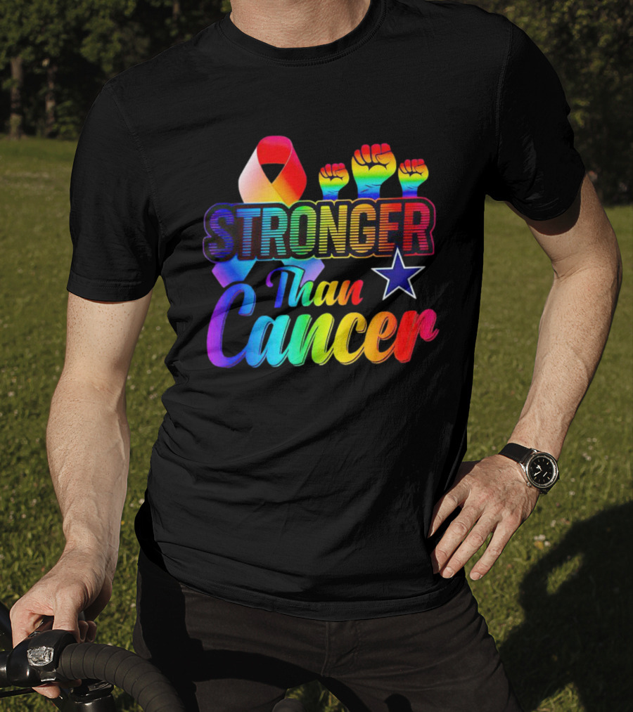 Dallas Cowboys Stronger Than Cancer Rainbow Fists Ribbon Star T-Shirt