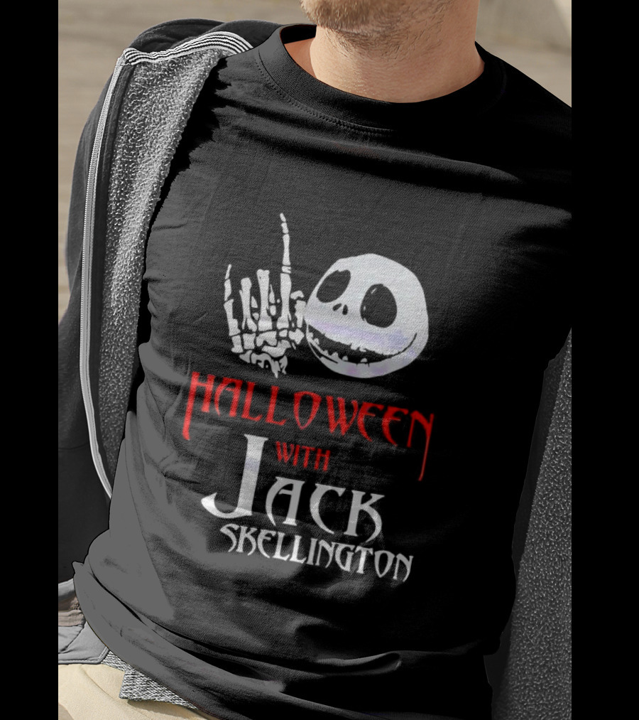 Halloween Fun With Jack Skellington's Face And Hand Gesture T-Shirt