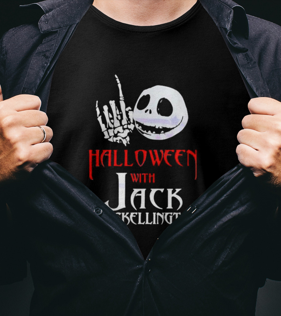 Halloween Fun With Jack Skellington's Face And Hand Gesture T-Shirt