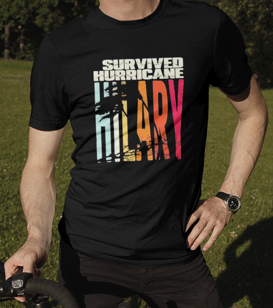 Survived Hurricane Hilary Tropical Storm Palm Trees Sunset T-Shirt