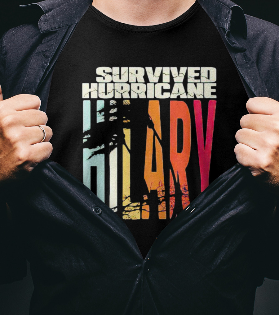 Survived Hurricane Hilary Tropical Storm Palm Trees Sunset T-Shirt