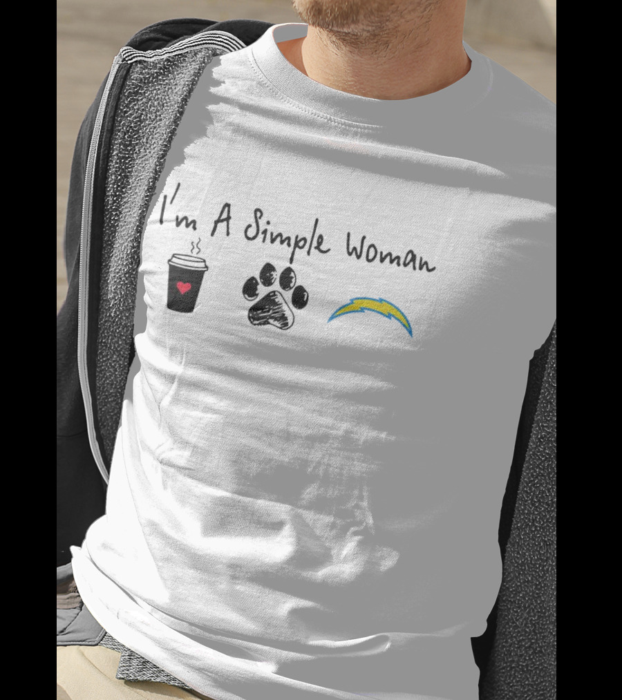 I’m A Simple Woman I Like Coffee Paw Print And Chargers Lightning Bolt T-Shirt