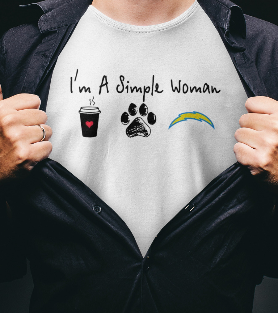I’m A Simple Woman I Like Coffee Paw Print And Chargers Lightning Bolt T-Shirt