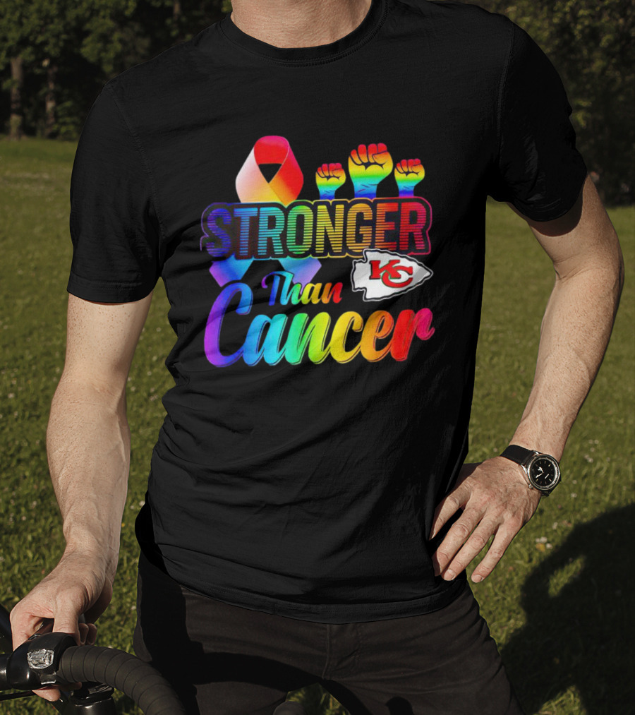 Kansas City Chiefs Stronger Than Cancer Rainbow Ribbon Fists T-Shirt