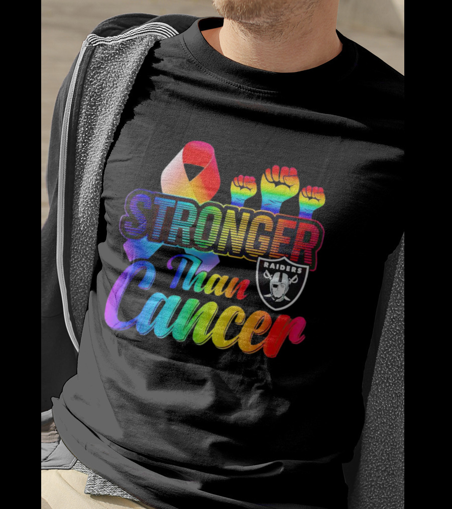 Stronger Than Cancer Las Vegas Raiders Rainbow Fists T-Shirt