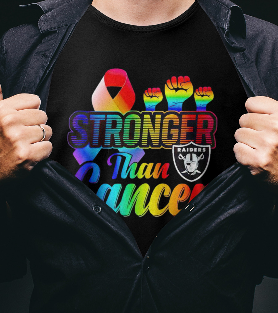 Stronger Than Cancer Las Vegas Raiders Rainbow Fists T-Shirt