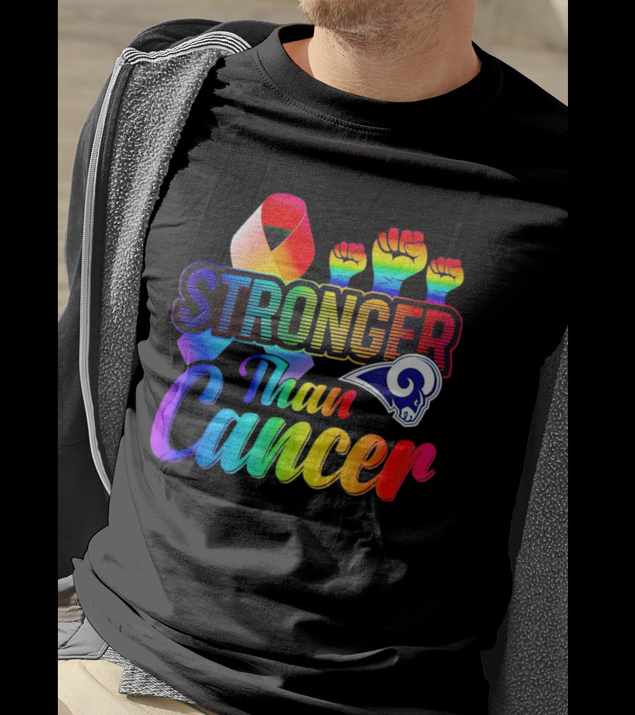Stronger Than Cancer Los Angeles Rams Rainbow Ribbon Fists T-Shirt