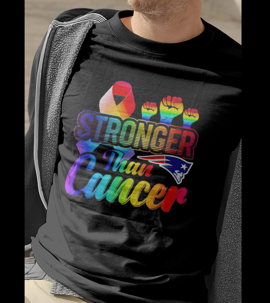 Stronger Than Cancer New England Patriots Rainbow Ribbon Fists T-Shirt