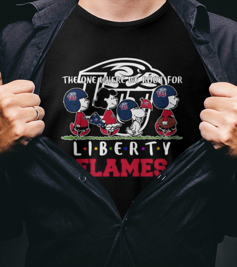 Peanuts Characters Supporting Liberty Flames With LU Helmets T-Shirt