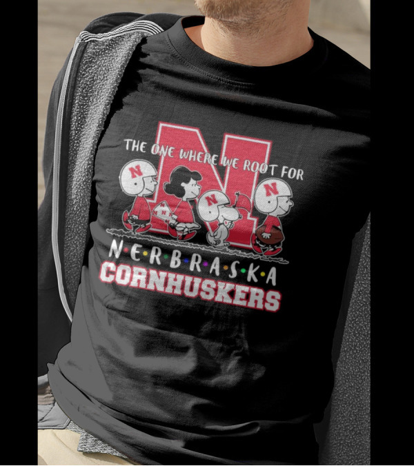 The One Where We Root For Nebraska Cornhuskers Peanuts Characters Football Helmets T-Shirt