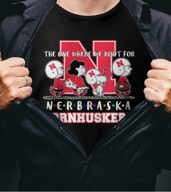 The One Where We Root For Nebraska Cornhuskers Peanuts Characters Football Helmets T-Shirt