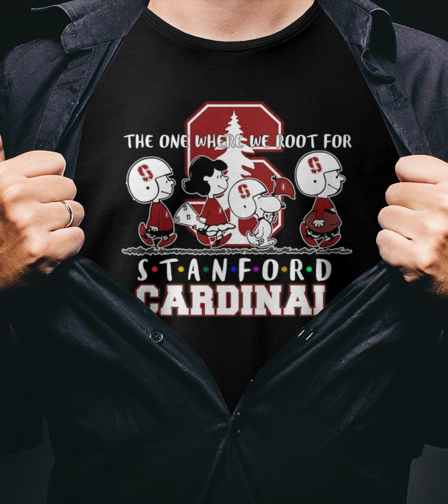 Peanuts Characters Supporting Stanford Cardinal Football With Iconic Team T-Shirt