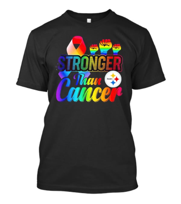Pittsburgh Steelers Stronger Than Cancer Rainbow Ribbon And Fists T-Shirt