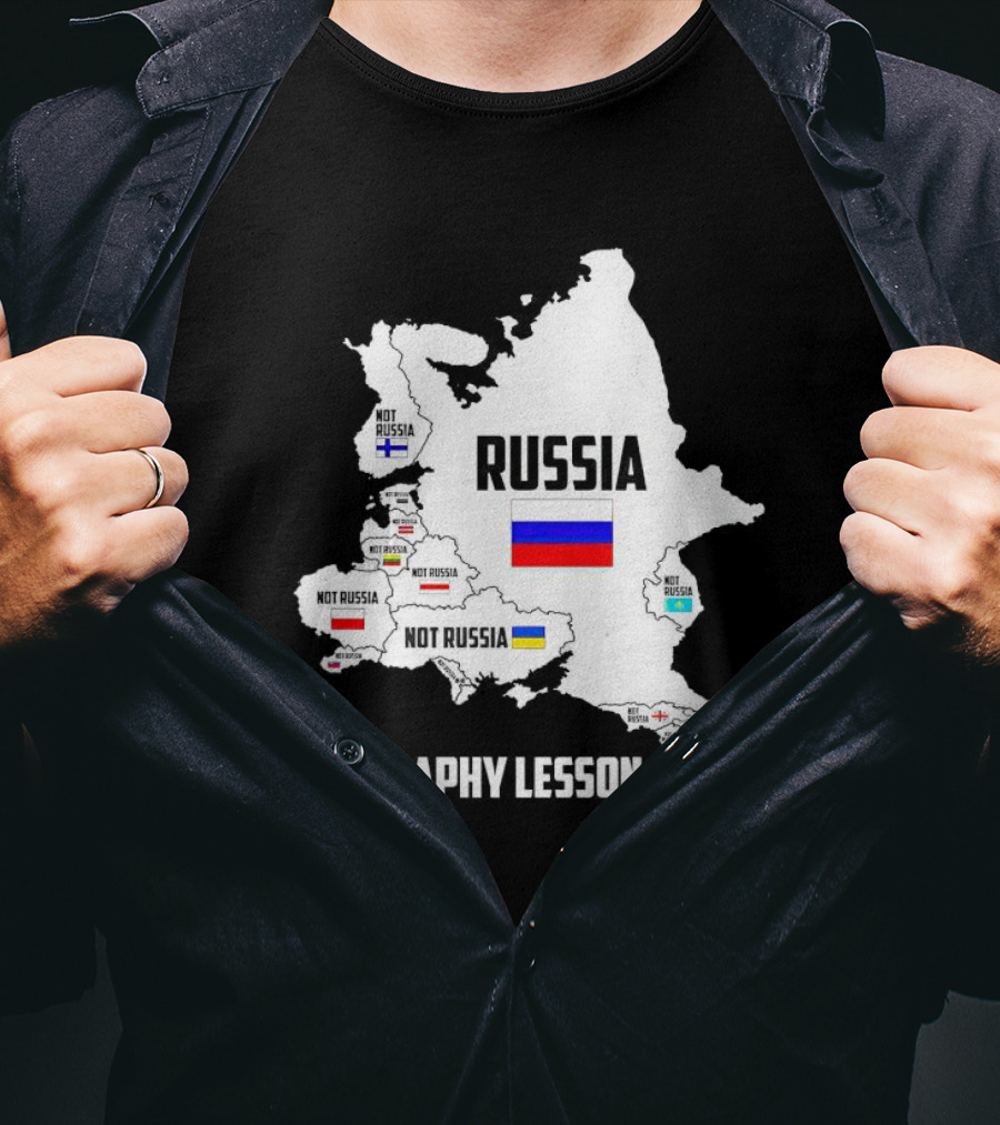 Geography Lesson Not Russia Map With Flags T-Shirt
