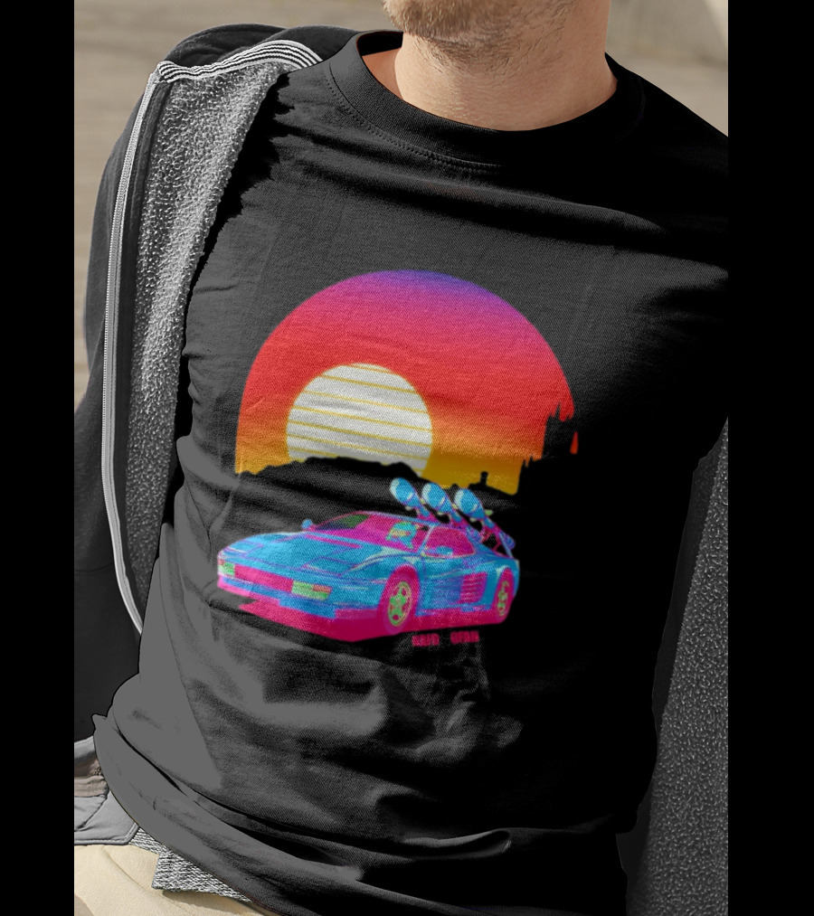 NAFO Crimea Sunset Neon Retro Car At Vibrant Skyline T-Shirt