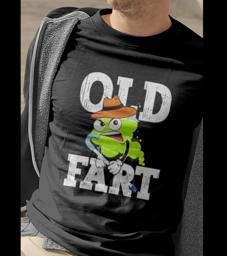 Old Fart Wearing Fedora With Cane Character T-Shirt
