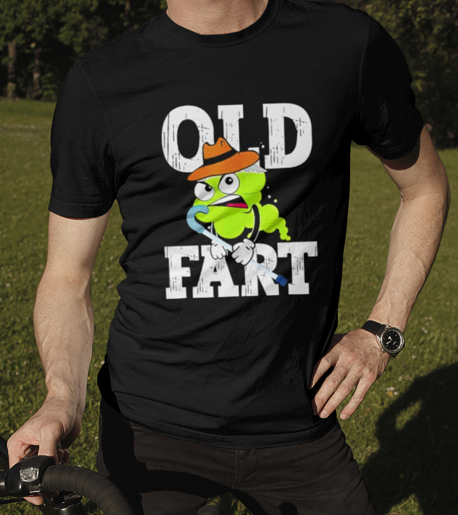Old Fart Wearing Fedora With Cane Character T-Shirt