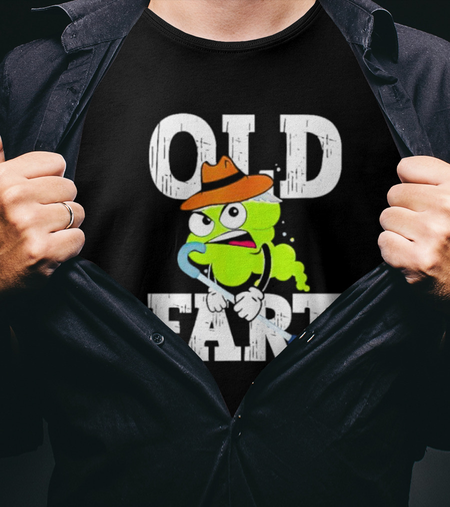 Old Fart Wearing Fedora With Cane Character T-Shirt