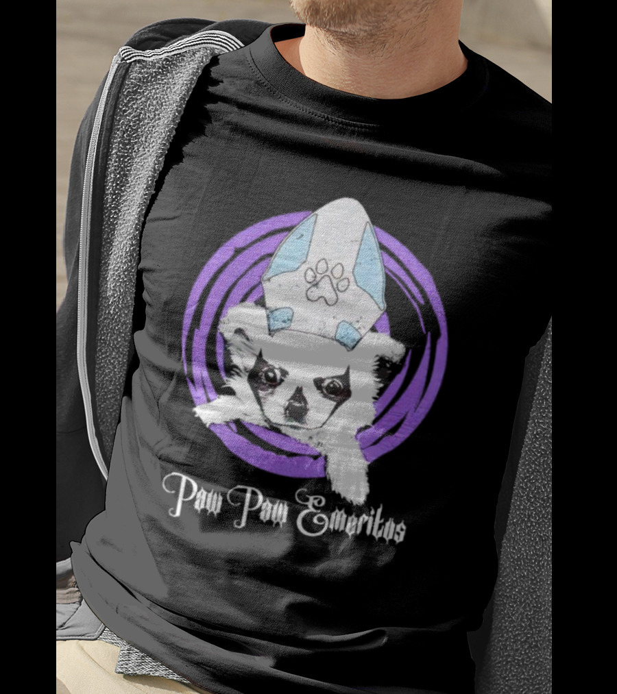 Paw Paw Emeritus Dog With White Mitre Hat And Purple Circle T-Shirt