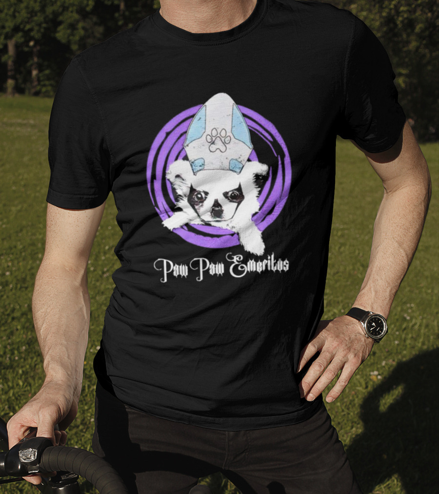 Paw Paw Emeritus Dog With White Mitre Hat And Purple Circle T-Shirt