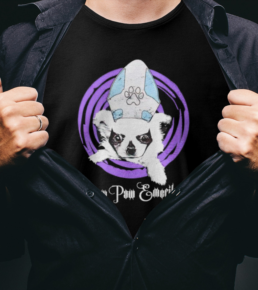 Paw Paw Emeritus Dog With White Mitre Hat And Purple Circle T-Shirt